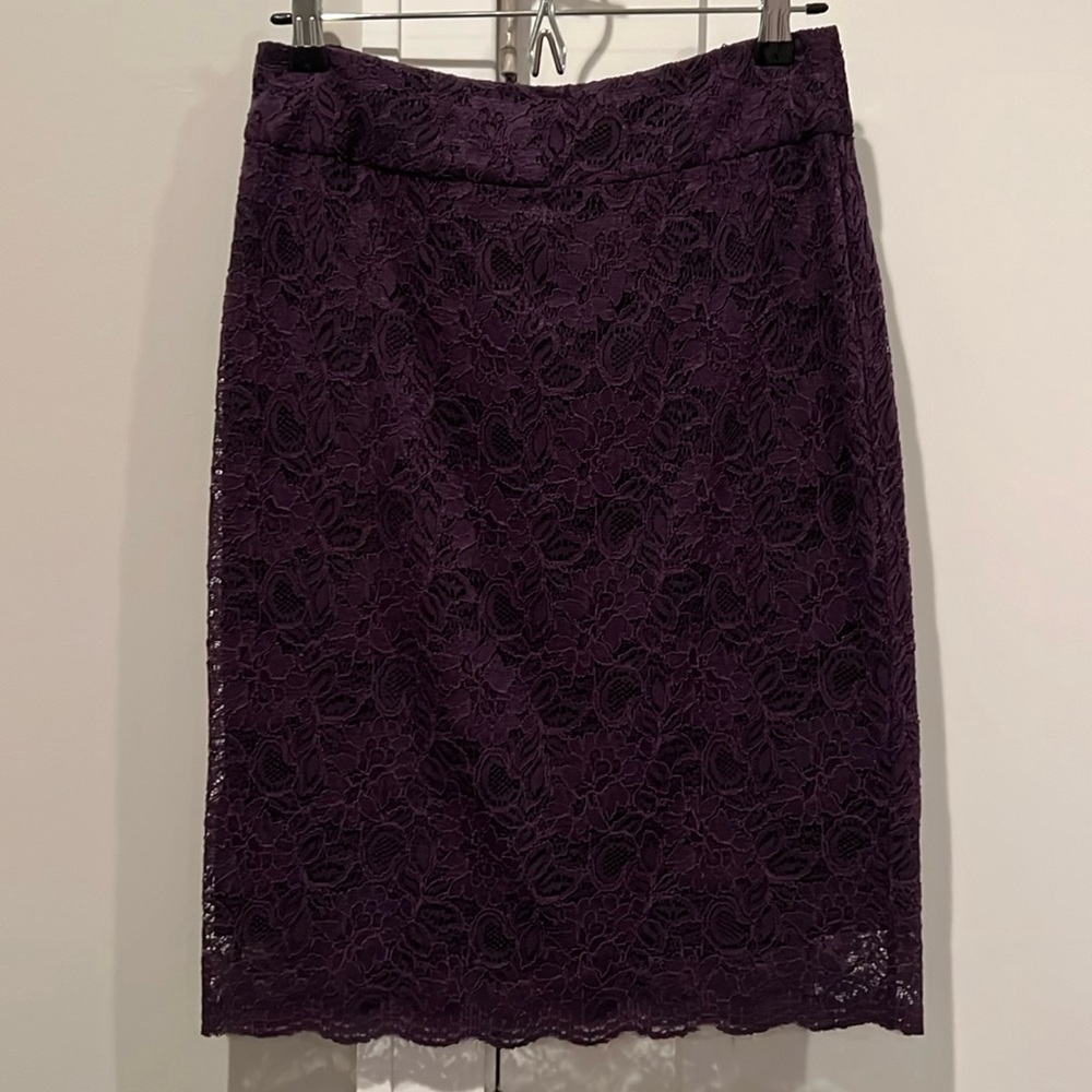 Plum lace pencil skirt